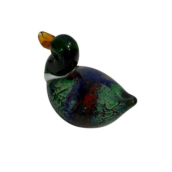 Glass Multicolor Green Blue Duck Paperweight Figurine 4" x 3" - Picture 2 of 7